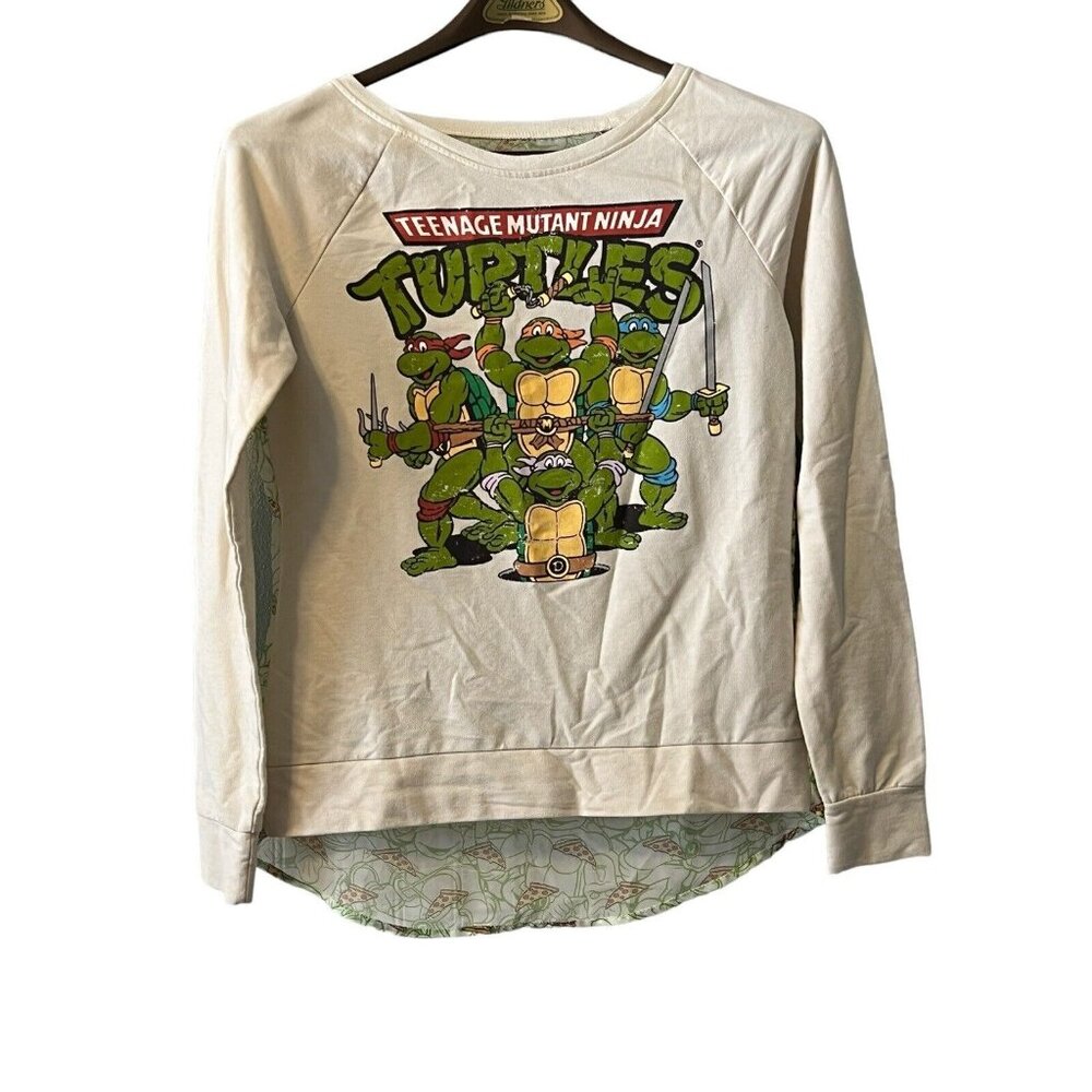 Ninja Turtle Two Sided Long Sleeve Shirt Pizza Back Sheer Size Medium Cartoon